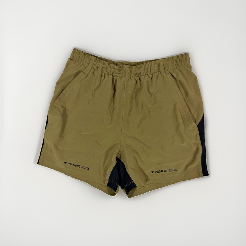 Under Armour Project Rock Men's Green Black Athletic Shorts M 4" Elastic MPN